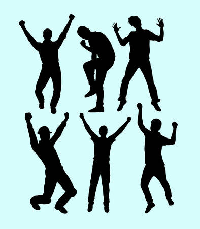 People winner and happy action silhouette. Good use for symbol, logo, web icon, mascot, sign, sticker, or any design you wantのイラスト素材