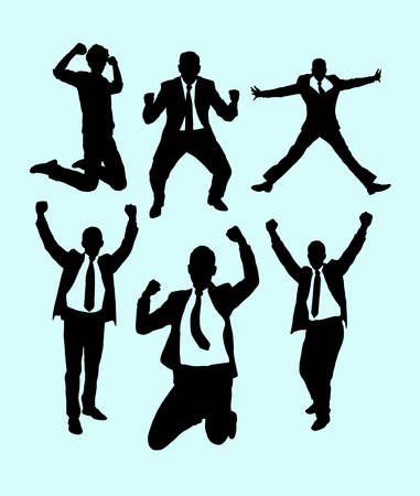 success and winner businessman action silhouette. Good use for symbol, logo, web icon, mascot, sign, sticker, or any design you wantのイラスト素材