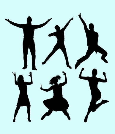 Winner and happy people action silhouette. Good use for symbol, logo, web icon, mascot, sign, sticker, or any design you wantのイラスト素材