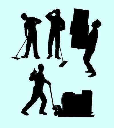 Male working action silhouette. Good use for symbol, web icon, mascot, or any design you want.のイラスト素材