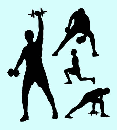 Fitness and weight lifting sport silhouettes. Good use for symbol, web icon or any design you want. Easy to use.のイラスト素材