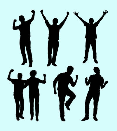 Happy and health people action silhouette. Good use for symbol, logo, web icon, mascot, sign or any design you want.のイラスト素材