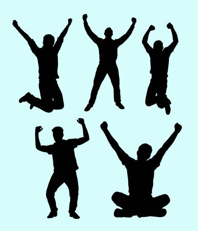 Happy and success people silhouette. Good use for symbol, logo, web icon, mascot, sign, sticker design, or any design you want. Easy to use.のイラスト素材