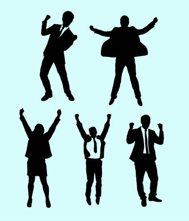 Happy gesture businessman and business woman silhouette. Good use for symbol, logo, web icon, mascot, sign, sticker design or any design you want. Easy to use.のイラスト素材