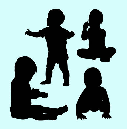 Babies action and training silhouette. Good use for symbol, logo, web icon, mascot, sign, sticker design or any design you want.のイラスト素材