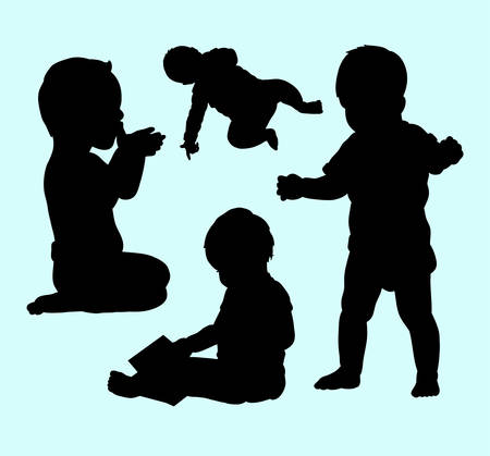 Babies activity in black silhouette illustration. Good use for symbol, logo, web icon, mascot, sign, sticker design, or any design you want.のイラスト素材