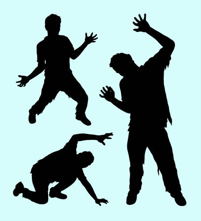 Zombie horror male action silhouette. Good use for any design you want. Easy to use or editのイラスト素材