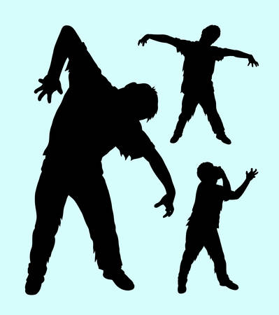 Zombie horror male action silhouette. Good use for any design you want. Easy to use or editのイラスト素材