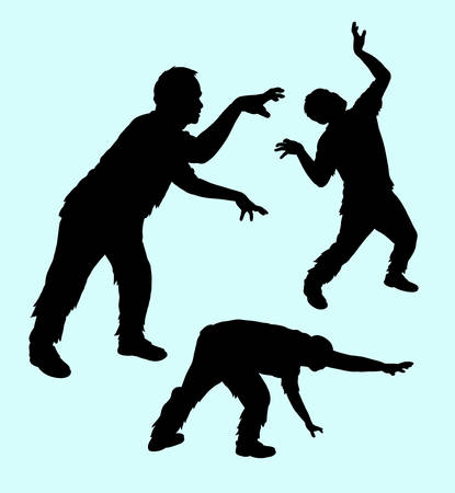 Zombie horror male action silhouette. Good use for any design you want. Easy to use or editのイラスト素材