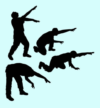 Zombie horror male action silhouette. Good use for any design you want. Easy to use or editのイラスト素材