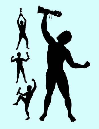 The winner and trophy male pose silhouette.のイラスト素材