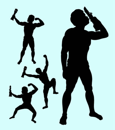 The winner and trophy male pose silhouette.のイラスト素材