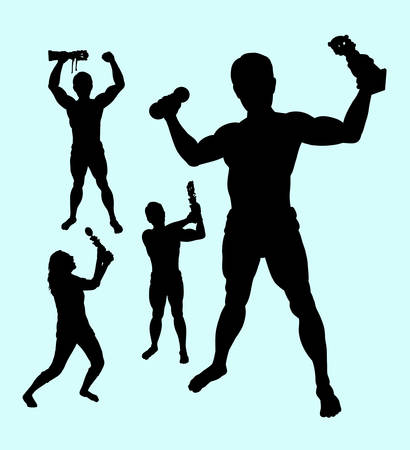 The winner and trophy male pose silhouette.のイラスト素材