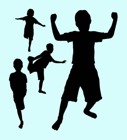 Happy kid playing activity silhouette. Good use for symbol, web icon, mascot, sticker, sign, or any design you want.のイラスト素材
