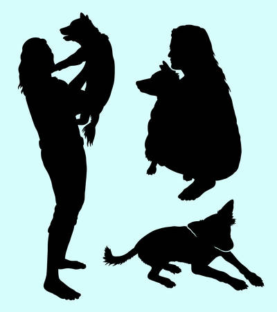 Dog lover activity silhouette. Good use for symbol, web icon, mascot, sign or any design you want.のイラスト素材
