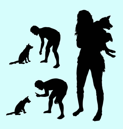 Dog training pet animal silhouette. Good use for symbol, web icon, mascot, sign, sticker design, or any design you want.のイラスト素材