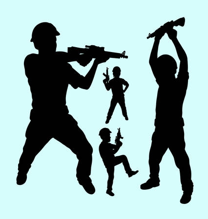 Soldier and army action silhouette.のイラスト素材