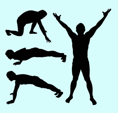 Body building sport male action silhouette.のイラスト素材