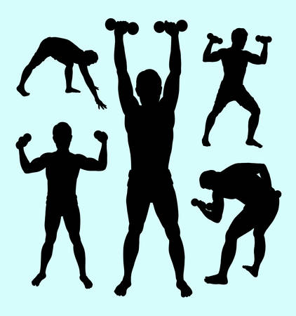 Body building sport male action silhouette.のイラスト素材