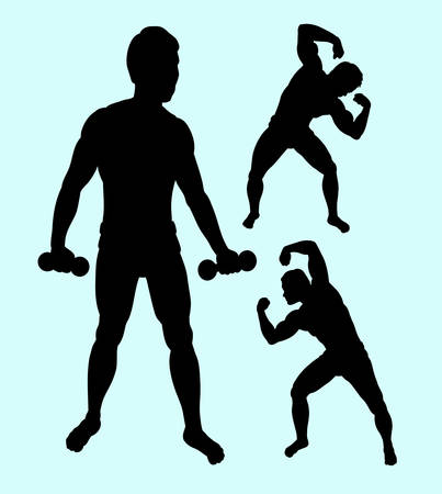 Body building sport male action silhouette.のイラスト素材