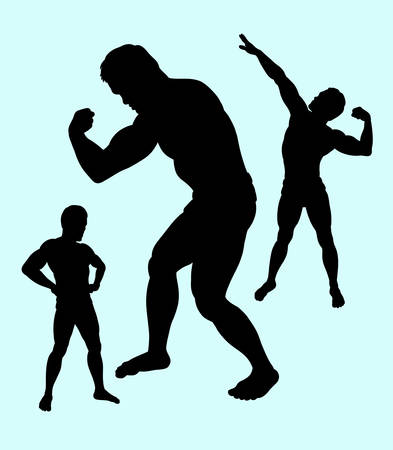 Body building man sport action silhouette.のイラスト素材
