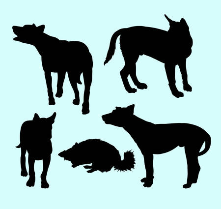Dog pet in different action silhouette.のイラスト素材