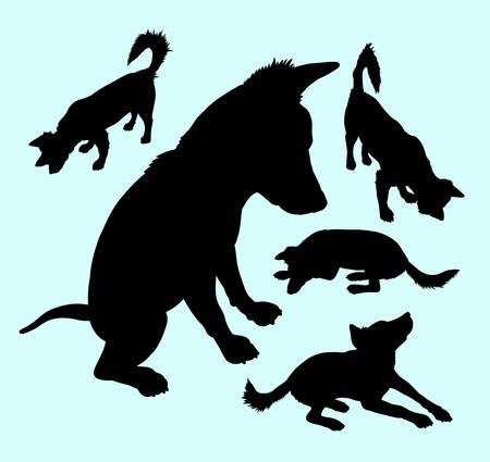 Little dog animal silhouette. Good use for symbol, web icon, mascot, sticker design, sign, or any design you want.のイラスト素材
