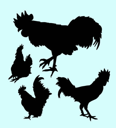 Chicken and rooster animal silhouette. Good use for symbol, web icon, mascot, sign, sticker design, or any design you want. Easy to use.のイラスト素材
