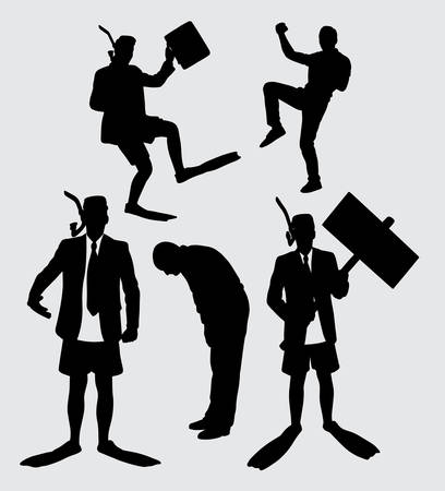 business and diving people action silhouette. Good use for symbol, logo, web icon, mascot, sign sticker, or any design you wantのイラスト素材