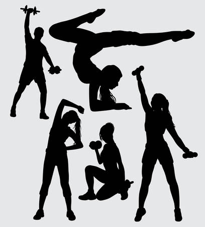 fitness and gym male and female silhouette, good use for symbol, logo, web icon, mascot, sticker or any design you wantのイラスト素材