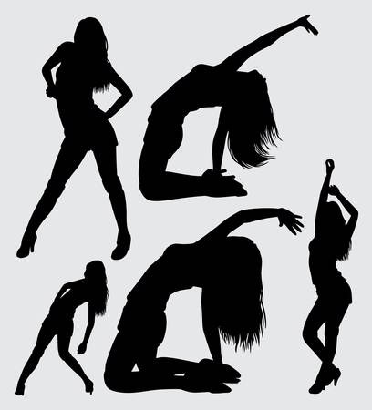 erotic and sexy dance female action silhouette, good use for symbol, logo, web icon, mascot or any design you wantのイラスト素材