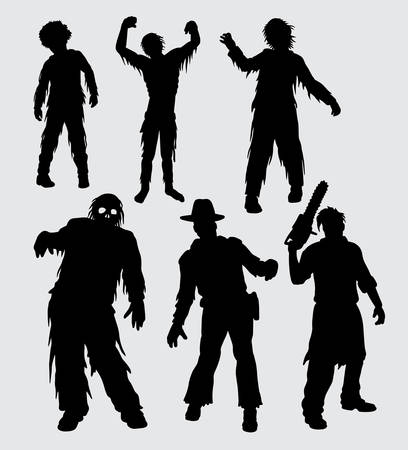 Zombie male and female walking silhouette. Good use for symbol, logo, web icon, mascot, sticker, sign, or any design you want.のイラスト素材