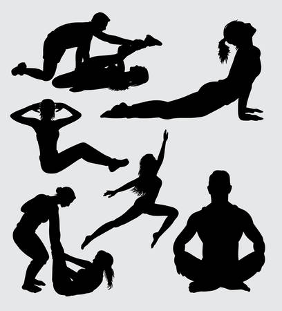 yoga, fitness and training sport silhouette, good use for symbol, logo, web icon, mascot, sticker or any design you wantのイラスト素材