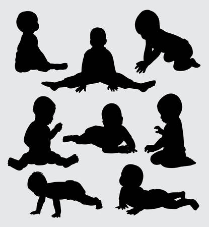 baby playing silhouette. Good use for symbol, logo, web icon, mascot, sticker, sign, or any design you wantのイラスト素材
