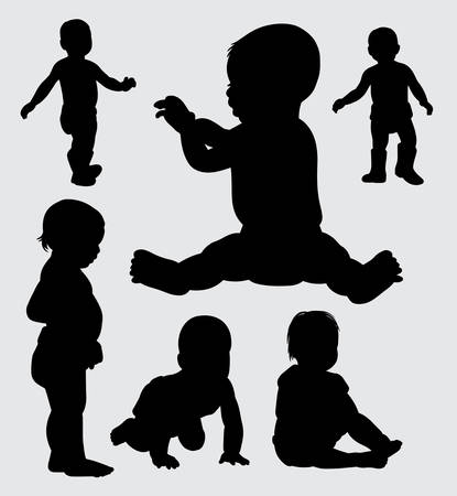 baby playing silhouette. Good use for symbol, logo, web icon, mascot, sticker, sign, or any design you wantのイラスト素材