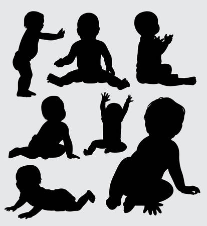 baby playing silhouette. Good use for symbol, logo, web icon, mascot, sticker, sign, or any design you wantのイラスト素材
