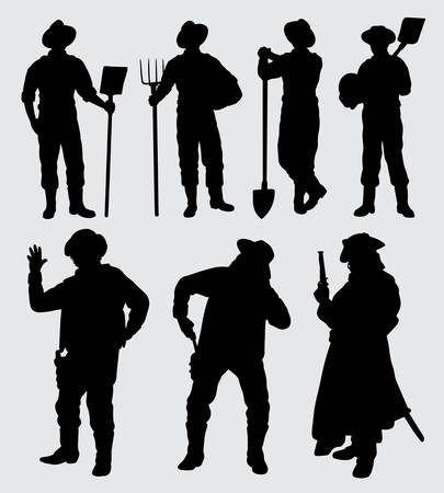 Worker and cowboy male action silhouette good use for symbol, logo, web icon, mascot, sticker, sign, or any design you want.のイラスト素材