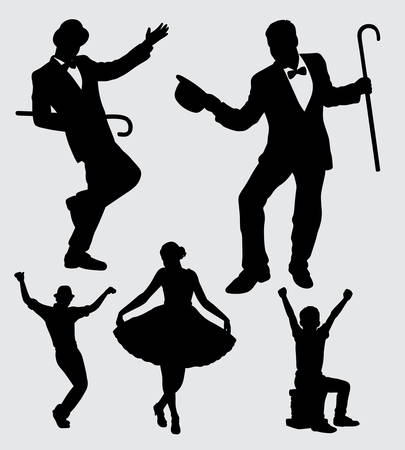 entertainer male and female action silhouette. good use for symbol, logo, web icon, mascot, sticker, sign, or any design you want.のイラスト素材