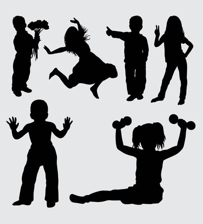 Kids action silhouette. Good use for symbol, web icon, mascot, sticker, or any design you want.のイラスト素材