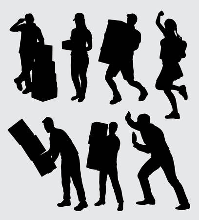 People at work male and female action silhouette. good use for symbol, logo, web icon, mascot, sticker, sign, or any design you want.のイラスト素材