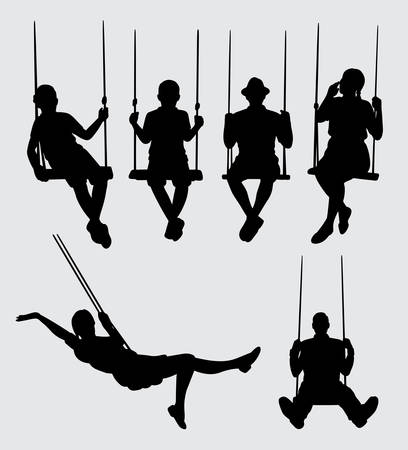 swing playing people silhouette. Good use for symbol, logo, web icon, mascot, sticker, sign, or any design you wantのイラスト素材