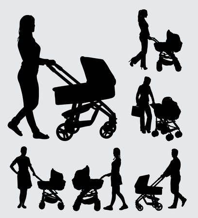 baby sitter male and female action silhouette. good use for symbol, logo, web icon, mascot, sign, sticker, or any design you want.のイラスト素材