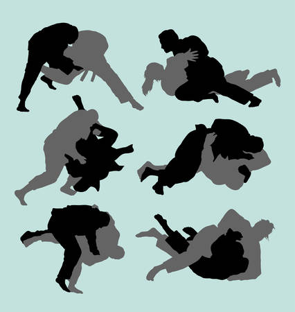 Judo fight sport male and female action silhouette. Good use for symbol, logo, web icon, mascot, sign, sticker, or any design you want.のイラスト素材