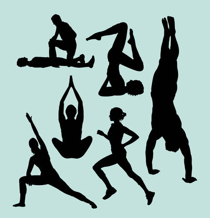 fitness and gymnastic sport silhouette, good use for symbol, logo, web icon, mascot, sticker, sign, or any design you want.のイラスト素材