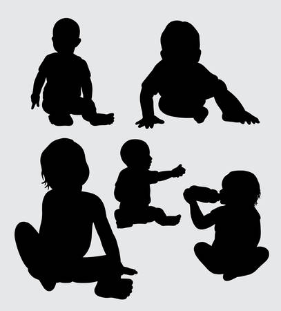 babies action silhouette, good use for symbol, web icon, mascot, logo, sign, sticker, or any design you want. Easy to use.のイラスト素材