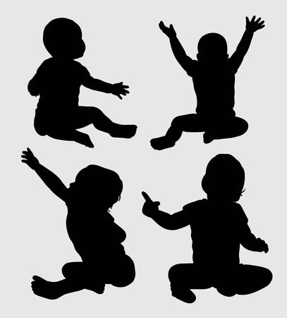 babies action silhouette, good use for symbolのイラスト素材