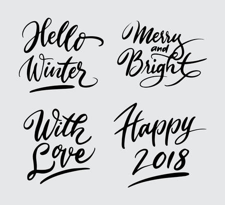 hello winter and happy new year 2018 handwriting typography.のイラスト素材