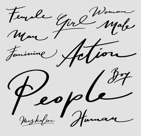 People and action word handwriting typography.のイラスト素材