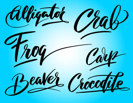 Frog and crab handwriting typography.のイラスト素材
