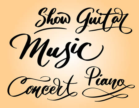Music and guitar handwriting typography. Good use for logotype, symbol, cover label, product, brand, poster title or any graphic design you want. Easy to use or change colorのイラスト素材